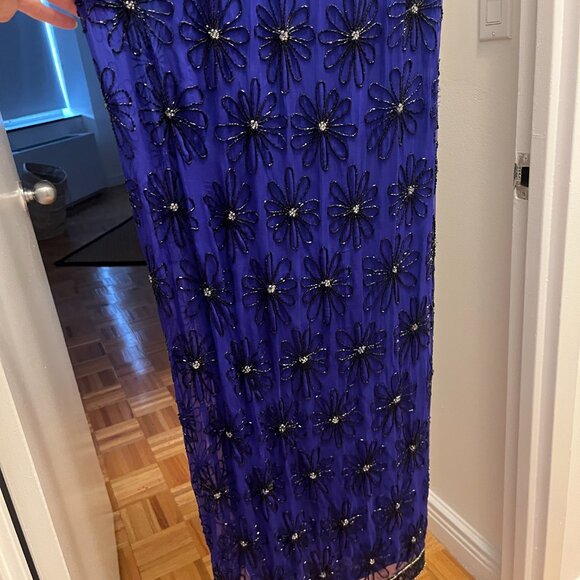 VINTAGE! Adrianna Papell Couture Royal Blue Embellished Evening Gown - Picture 3 of 9